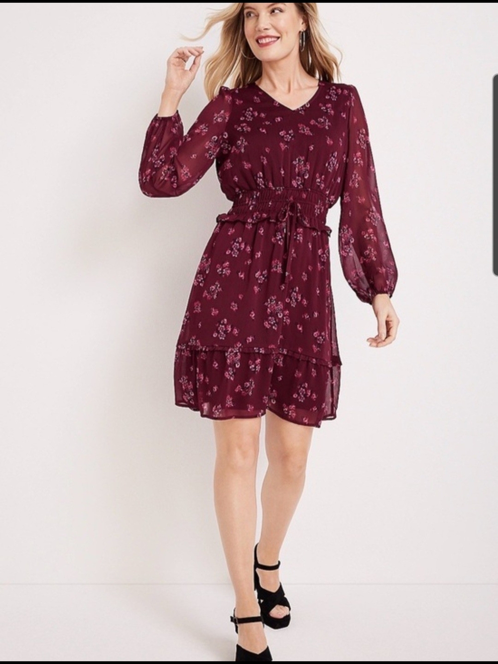 Maurices Burgundy Floral Midi Dress